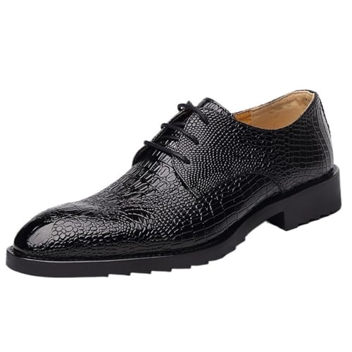 Men's Lace Up Pointed Toe Crocodile Pattern Patent Leather Oxford Dress Shoes Formal Tuxedo Business Party Footwear