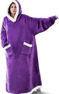 IvyH Hoodie Blanket, Long Wearable Blanket with Pockets Fluffy Flannel Sherpa TV Blanket Sweatshirt Winter Robe One Size Fits Men Women Adult
