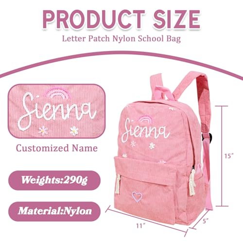 Personalized Lightweight Corduroy Backpack - Custom Name Feature, Ideal for Travel and Daily College Use (Pink)2