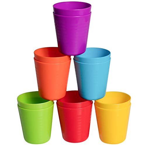 Klickpick Home - Set Of 12 Kids Plastic Cups - 8 Oz Children Drinking Cups Tumblers Reusable - Dishwasher Safe - Bpa-Free Cups For Kids & Toddlers Bright Colored - Unbreakable Toddler Cups #TOP1
