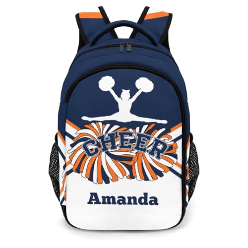 Cheerleader Navy Blue Orange Cheer Daypack Backpack Laptop Bag Custom Name Shoulder Bags School Backpack for Sports Party