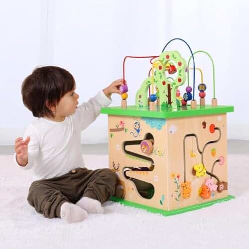 best wooden activity cube for 1 year old with fine motor skills