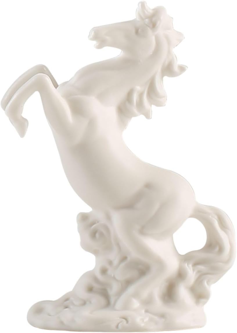 Ecqizer 马到成功摆件/Indoor Outdoor Portable Tabletop Decorative/Feng Shui Ornament for Bringing Wealth/Ceramic Tabletop Fountain/流水桌面盆景设计工艺品微景观鱼缸造景装饰摆设(马到成功 一鹿高升 -白瓷摆件), Black, 9471987785807
