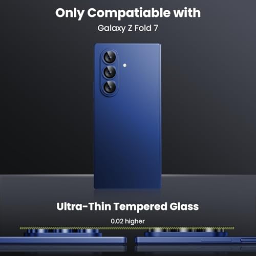 Image of Skinomi Camera Lens Protector Compatible with Samsung Galaxy Z Fold 7 [Anti-Scratch] Premium Tempered Glass Film Aluminum Alloy Lens Ring Cover- Titanium Blue