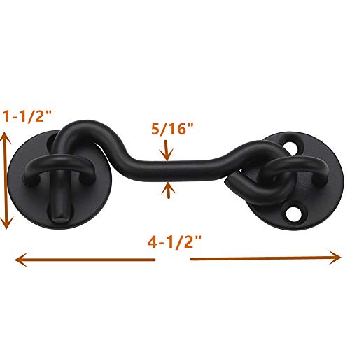 Raswik 4” Privacy Hook And Eye Latch Easy Lock For Barn Door, Black #TOP4