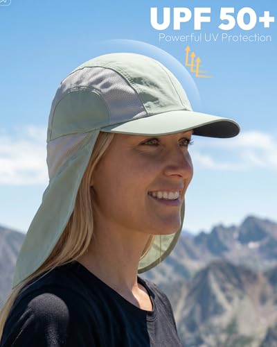Image of Mens Sun Hat with Breathable Mesh Sun Hats for Men Sun Protection Fishing Hat with Neck Flap for Hiking Cycling