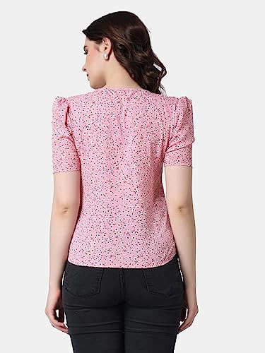 Image of POPWINGS Casual Printed Puff Sleeves Round Neck Top for Women || Stylish Summer Tops for Women || Hip-Length Women Top