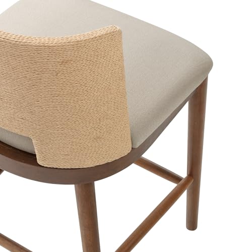 Image of Nathan James Webster Bohemian Round Back Bar Stool, Upholstered Bar Stool with Seagrass Backrest for Kitchen or Bar, Medium Brown Set of 4