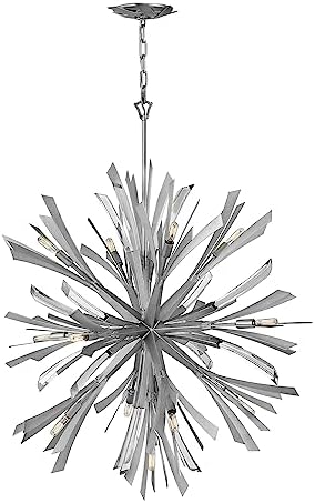 Fredrick Ramond Vida FR40905GG Large Orb Pendant - Ceiling Light Fixture, Detailed Canopy, Adjustable Height, Modern Sculpted Burst Design, Clear Crystal Accents - in Glacial