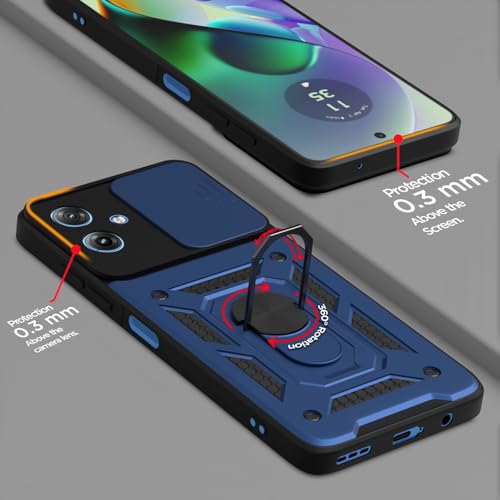 Image of Pikkme Back Cover for Motorola Moto G54 5G / G64 5G | 360 Protection Case | Sliding Camera Shield Cover & Ring Holder Stand D10 Tough Armor Bumper Case (Blue)