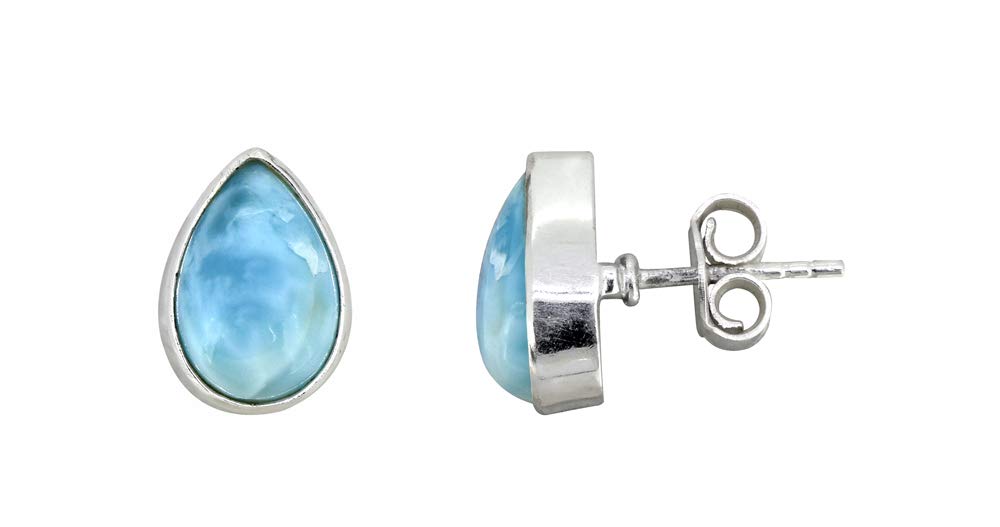 YoTreasureNatural Larimar Solid 925 Sterling Silver Teardrop Stud Earrings Jewelry