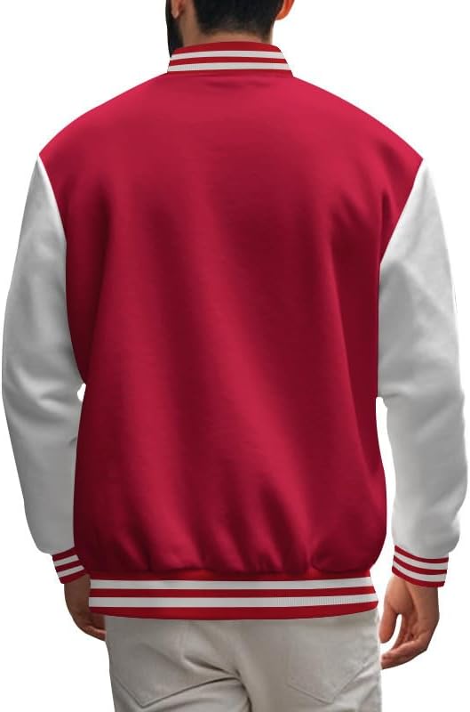 Men's Varsity Baseball Jacket Classic College Style Bomber Coat with Striped Ribbed Collar Casual Outerwear - Image 3