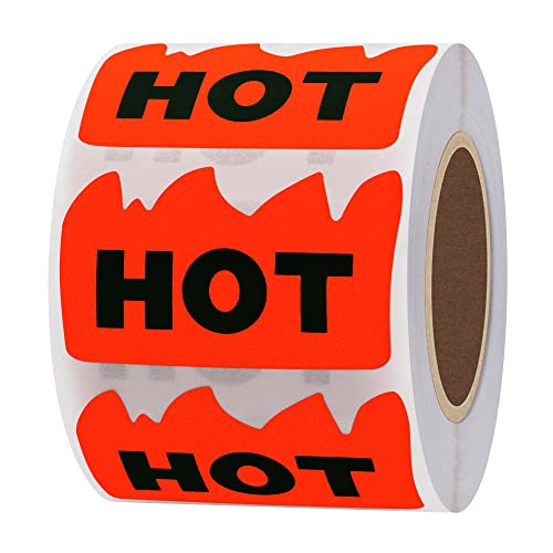 Hybsk 500pcs Rave Hot Stickers 2 x 1-1/5 Inch Fluorescent Red Hot Flame Fire Shape Marking Labels for Festival Spicy Sauce (Fluorescent Red)