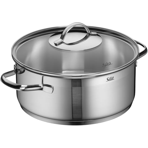 Silit Achat Kochtopf groß 24cm, Glasdeckel, Bratentopf Induktion 4,1l, Edelstahl teilmattiert, unbeschichtet, backofengeeignet, spülmaschinengeeignet, säurefest Silit Achat Kochtopf groß 24cm, Glasdeckel, Bratentopf Induktion 4,1l, Edelstahl teilmattiert, unbeschichtet, backofengeeignet, spülmaschinengeeignet, säurefest