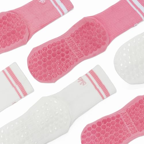 Image of Non-Slip Pilates Yoga Socks for Women Cotton Crew Striped Bow Embroidery for Barre Ballet Dance Workout