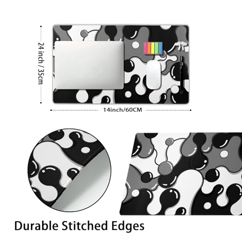Image of Black White Grey Mouse Pad XL Large Anime Cool Geometric Japanese Extended Desk Mat 60x35 CM Non-Slip Rubber Base Stitched Edge Large Mousepad for Desk Gaming Laptop Desktop,24x14 Inch