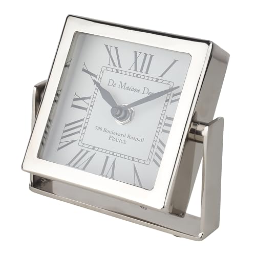 Image of Decor de Maison Brings Handcrafted Time's Canvas - The Table Clock for KidsRoom, Living Room, Bedroom, Study Table|Classic Non-Ticking Battery Operated Analog Desk Clock in Silver (12x3x12cm)