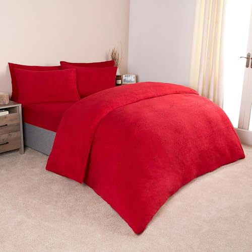 Image of Sands Luxurious 6Pc Bedding Set for Winter, 1 Double Duvet Cover,1 Double Bed bedsheet, 2 Pillow Covers, 2 Round Cushions, Ultra Soft Woollen Bedsheet Set- 90X100 inches (Red)