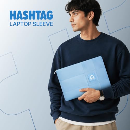 Image of uppercase Hashtag 14 Inch Laptop Sleeve Padded Compartment Protective Case Slim Lightweight Water-Resistant Zipper Closure for Office Travel Daily Use (Blue)