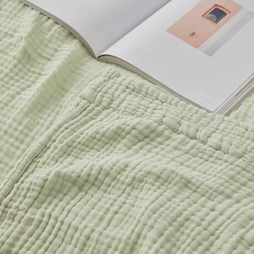 Image of EMME Cotton Throw Blanket 100% Muslin Soft Blanket for Couch Breathable Gauze All Season Soft and Lightweight Pre-Washed Cotton Blanket (Mint Green, 127 x 177cm)