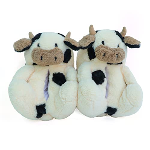 Milk Cow Plush Slippers, Cute Animal Cattle Fluffy Slipper, Highland Cow Indoor Furry Shoes for Women Men