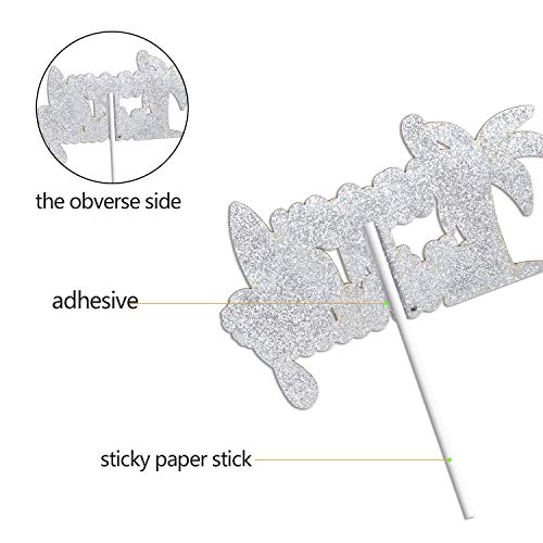 Hawaii Birthday Cake Topper - Tropical Hawaiian Luau Party Glitter Palm Tree Cake Topper Supplies - Summer Holidays Cake Topper Party Decorations #TOP4