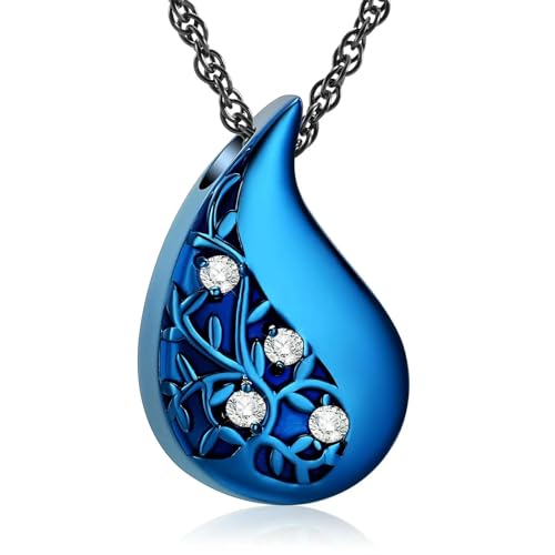 GMLRTOSPT Collar con forma de lágrima para cenizas con forma de árbol de la vida, urna para cenizas