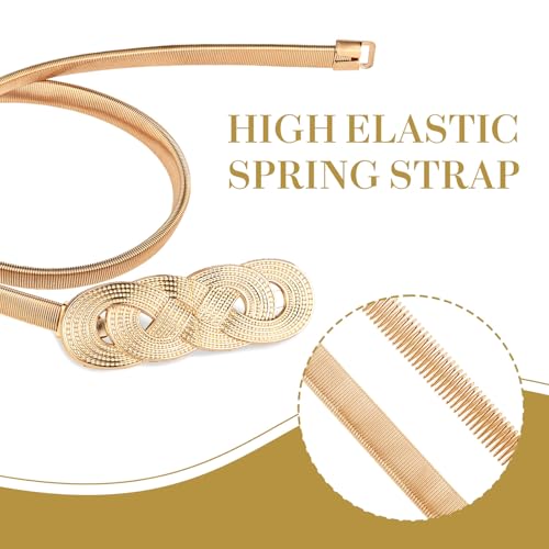 Xindojuz Gold Belt for Dresses Women Fancy, 1 PCS Gold Chain Belt Women Jeans Pants Fashion Skinny Metal Cinch Belts Elastic Waistband Skinny Thin Girdle Waist Belts for Girls (63×0.9×0.4 cm)3