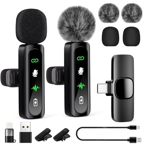 Micro Cravate sans Fil, Android, Ordinateur, Microphone sans Fil avec Affichage LED, Mini Micro Cravate, Réduction du Bruit, Appairage Automatique,pour Vlogging,Enregistrement Vidé, Vlog