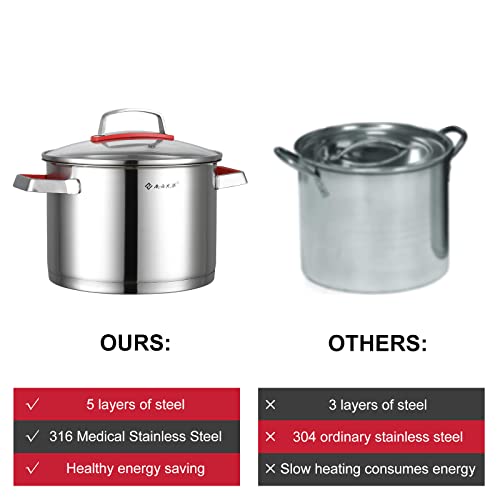 Nanfang Brothers 5 Quart Stainless Steel Stock Pot With Glass Lid 316 Food Grade Copper Core Nonstick Stew Pot, Five Ply Compound Pot Bottom, Anti-Scratch Pot Body, Dishwasher Safe (12×8.5 Inch) #TOP4