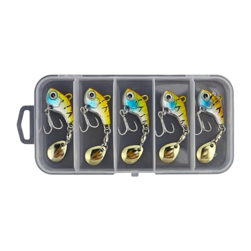 Xanorrg 5Pcs Rotating Metal Vib Vibrations Baits Spinner Spoon Lures Fishing Artificial Hard Baits for Freshwater Fishing Spinner Spoon