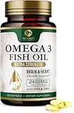 Omega 3 Fish Oil Pills 2400mg - Triple Strength Omega 3 Fish Oil Supplements - Best EPA & DHA Fatty Acids for Brain & Heart Health Support, Nature's Omega3 Supplement, 60 Day Supply - 120 Softgels