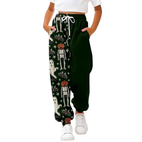 Girls Wide Leg Sweatpants Baggy Halloween Elastic Waist Pumpkin Print Pants Gym Athletic Cuffed Hem Running Joggers