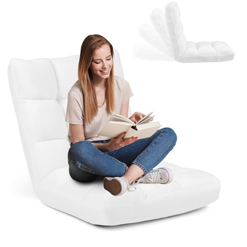 RELAX4LIFE Fauteuil Bas Multiposition Réglable en 14 Angles 105x57x15CM, Chaise de Sol Convertible en Molleton Corail Fauteuil Paresseux 1 Place Charge 120kg...