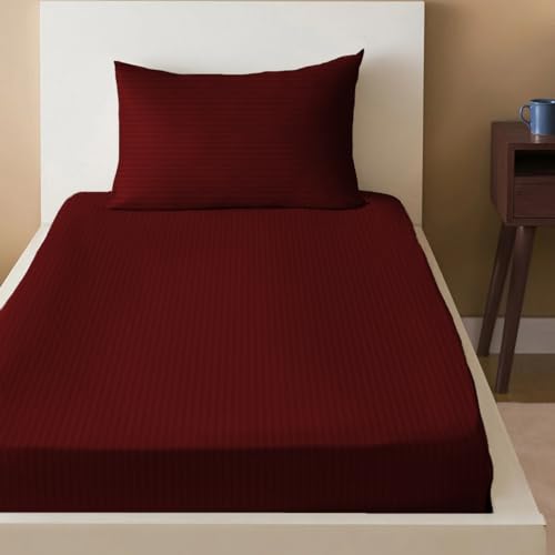 Sleep Well Microfiber Stripe Fitted Sheet with Pillowcase Set - 90x200+17cm (Maroon)