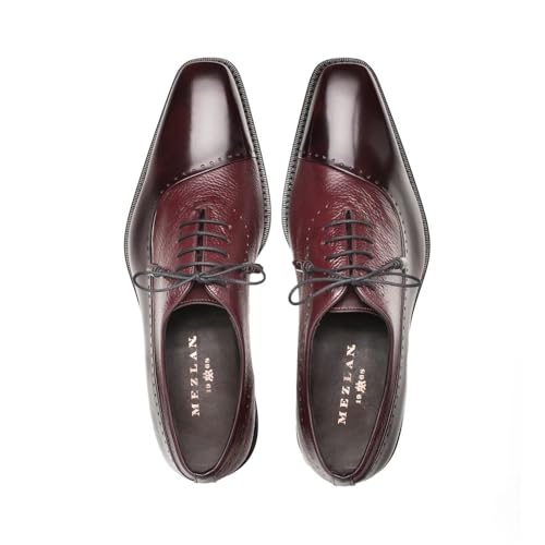 Image of Mezlan Postdam Fashion Balmoral Oxford - Men's Cordovan Calfskin & Deerskin Dress Shoe with Comfort Insole & Leather Sole - Handmade in Spain