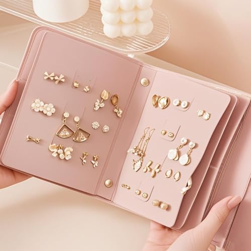 Livro de armazenamento de joias para mulheres, estojo de joias portátil feminino para brinco, colar, anel
