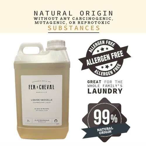 Image of Fer a Cheval Marseille Dishwashing Soap, Olive Oil Based, Made in France - Liquid Dishwashing Refill Soap, 2 L /67.6 fl oz