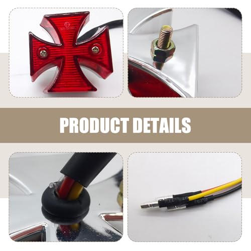 leediga 1 PC Cruiser Cross Rear Light, LED Rear Tail Brake Light, Motorcycle Driving Lights, License Plate Light, Universal for Dirt Bike Cruiser Bike Motorcycle ATV (Red) - Thumbnail 3