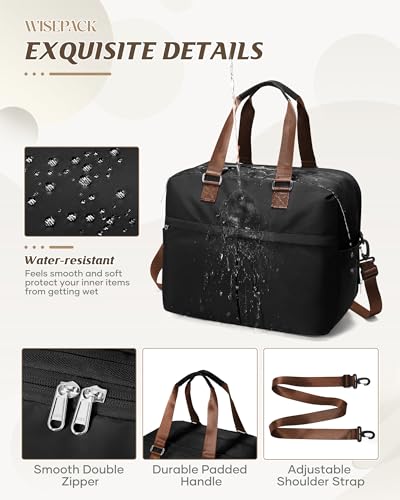 Image of Travel Duffle Bags for Women Men Expandable Personal Item Travel Bags Lightweight Weekender Overnight Carry on Bag for Airplanes Sport Gym Tote Ladies Beach Luggage Bag Black Brown