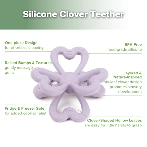 Image of Haakaa Silicone Clover Teether - Food Grade Silicone Teething Toys for Babies 3-6 Months 6-12 Months, Soft & Easy Hold Chew Toy for Infant, BPA Free (Lavender)