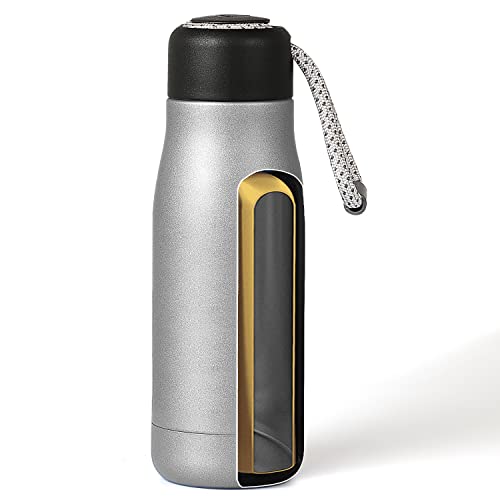 Nicemer 12 Oz Water Bottle, Water Bottle With Strap Lid, Insulated Stainless Steel Reusable, Silvery #TOP3