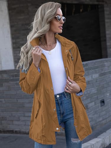 Kikibell Lightweight Raincoat for Women with Hood Windbreaker Waterproof Wind Breaker Jacket Womens Brown XL