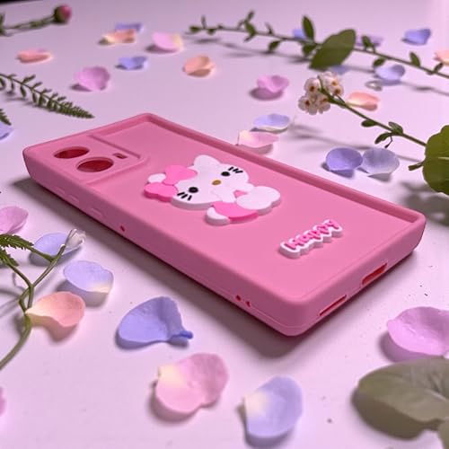 Image of Silicone Back Cover Case for Motorola Edge 50 Fusion /G85 /G96 5G | Cute Fun 3D Happy Kitty Design Silicone Case | Camera Protection Bump | Shockproof Back Cover Case for Moto G85 5G (Pink)