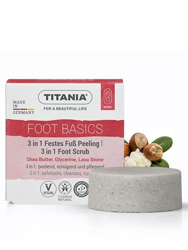 TITANIA 3in1 Fußpeeling Block, Festes Fuß Peeling mit Sheabutter, Glycerin und Bimsstein, COSMOS Natural, Vegan, Made in Germany