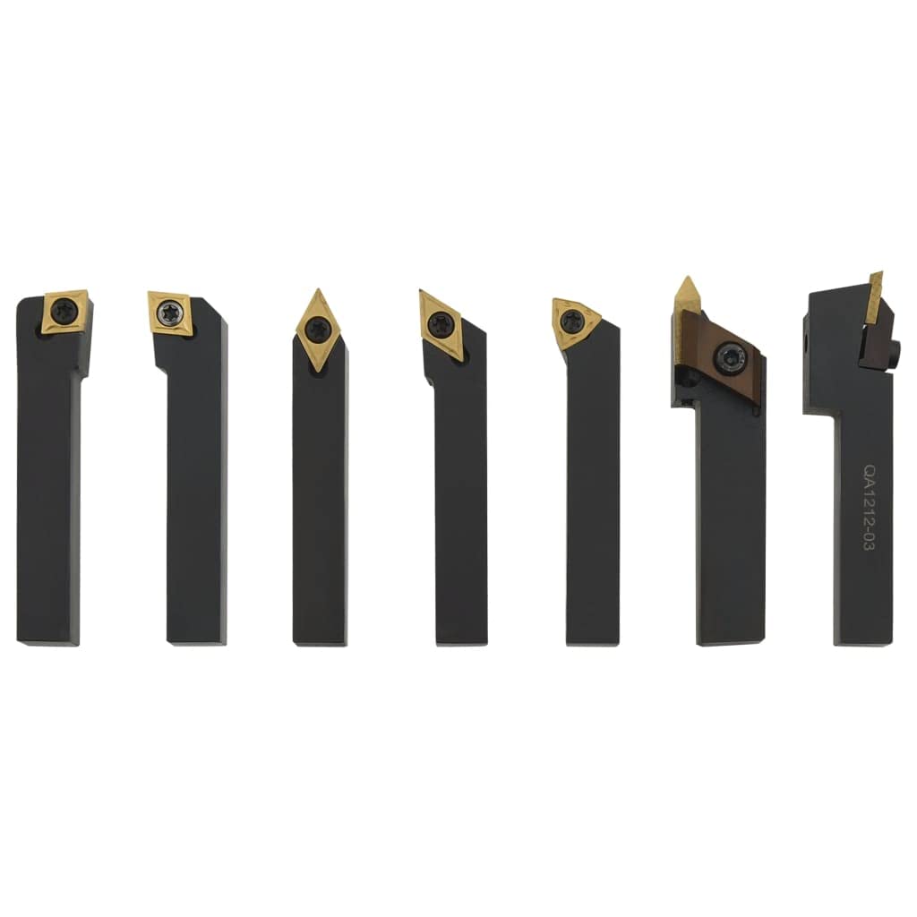 Drehmeißel-Set 12-tlg. mit Wendeplatten 12x12 mm für Metall- und Holzbearbeitung, inklusive Zubehör, ideal für Werkstatt, Baustelle, Heimwerker, langlebig, schwarz, 80 mm