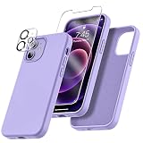 Uyiton [5 en 1 Set] Coque en Silicone Liquide pour iPhone 12 Mini (5,4'), [1 Coque +2 Verre Trempé +2 Caméra Protecteur], Antichoc Anti-Rayures Liquid Silicon Coque pour iPhone 12 Mini -Violet