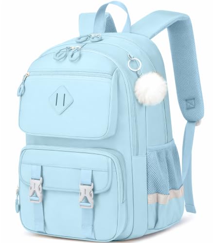 Image of School Backpack for Teen Girls, Cute College Back Pack Women, Kids Backpack | Middle Students School BookBag for Girls, 15.6 Inch Laptop Bag Travel Back Pack, Light Blue