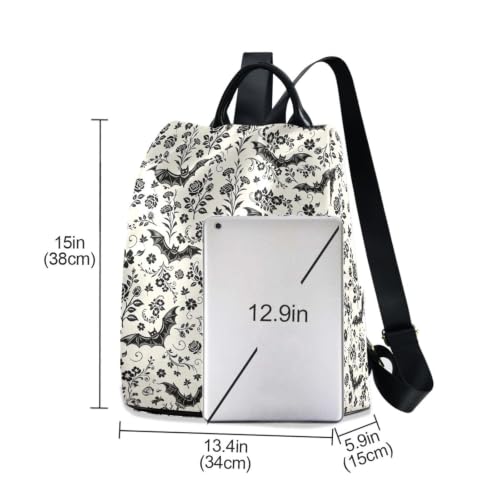 Image of ALAZA Retro Bat Flowers Pattern Backpack Purse for Women Anti Theft Fashion Back Pack Shoulder Bag