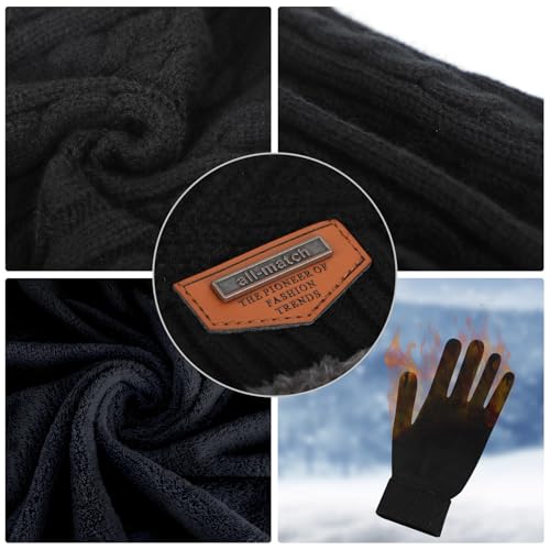 MAYLISACC Winter Knit Beanie Hat Neck Warmer Scarf and Touch Screen Gloves Set 3 Pcs Fleece Lined Skull Cap for Men Women